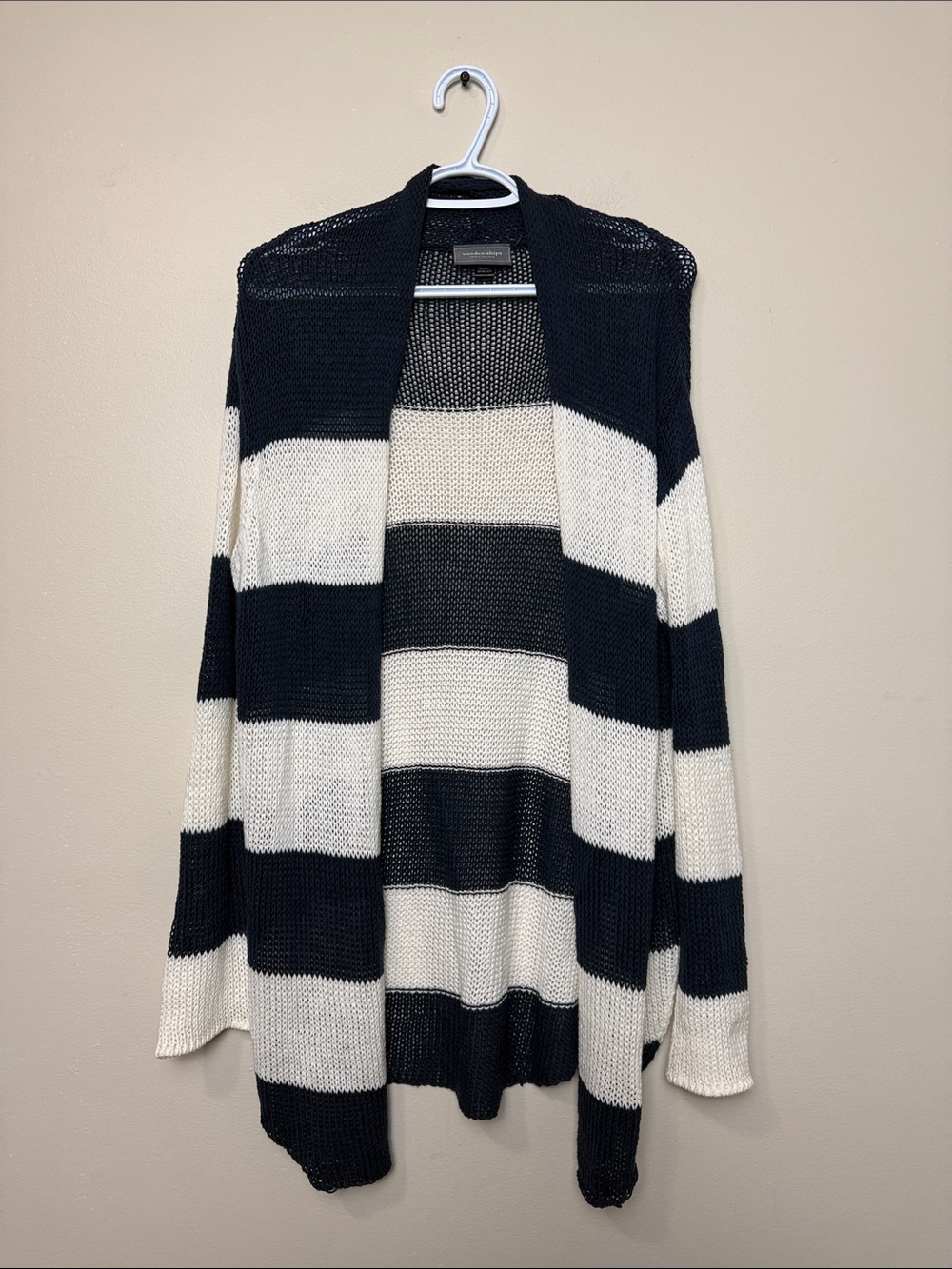 Wooden Ships Black & Cream Striped Open Cardigan size M/L